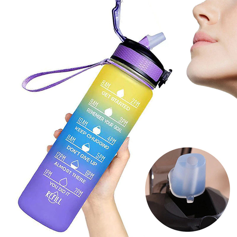  Time Scale 1 Liter Water Bottle Fitness Outdoor Sports Water Bottles with Straw Frosted Leakproof Motivational Sport Cups