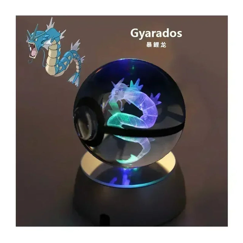 Pokemon Crystal Ball 3D Toys Snorlax Mewtwo Pikachu Figures Pokémon Engraving Model with LED Light Base Kids Gift Collectable