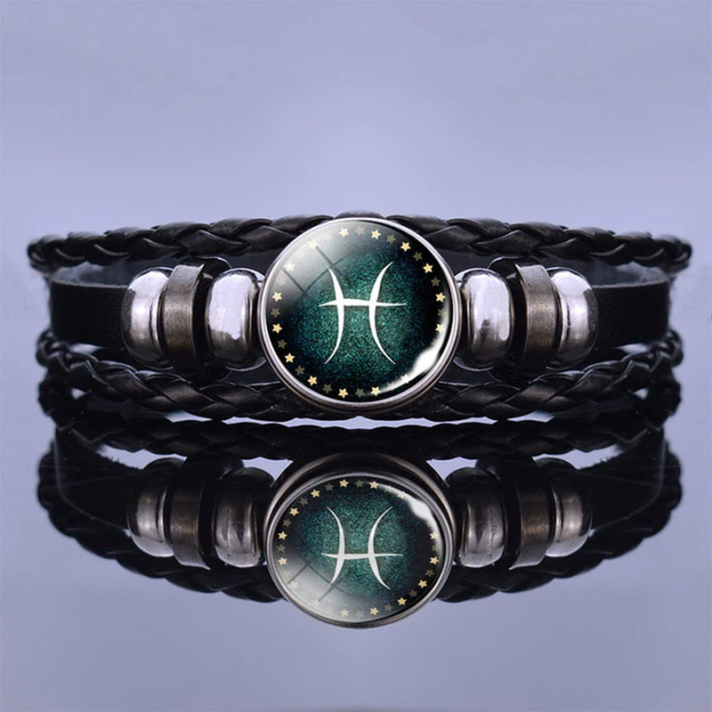 12 Zodiac Signs Constellation Charm Bracelet Men Women Fashion Multilayer Weave Leather Bracelet & Bangle Birthday Gifts